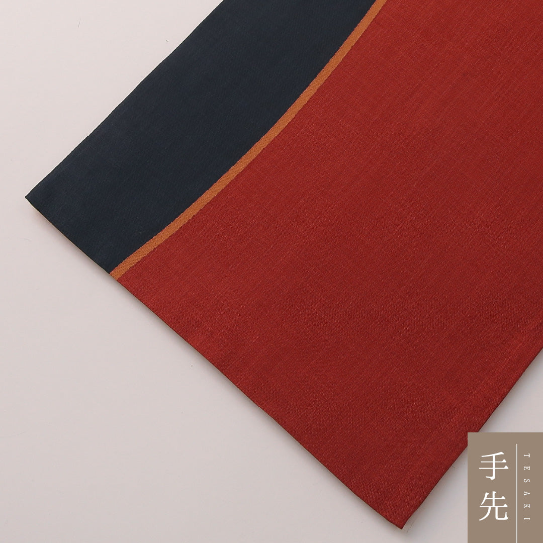 袋帯（紬） 帯丈428cm 正絹 六通 カジュアル 抽象柄 朱系 紺系 1243-01879