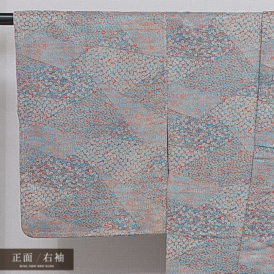 洗える着物 小紋 袷 身丈154cm 裄丈62cm ポリエステル Aランク インフォーマル 広衿 Sサイズ 古典柄 グレー系 RP 1221-16097