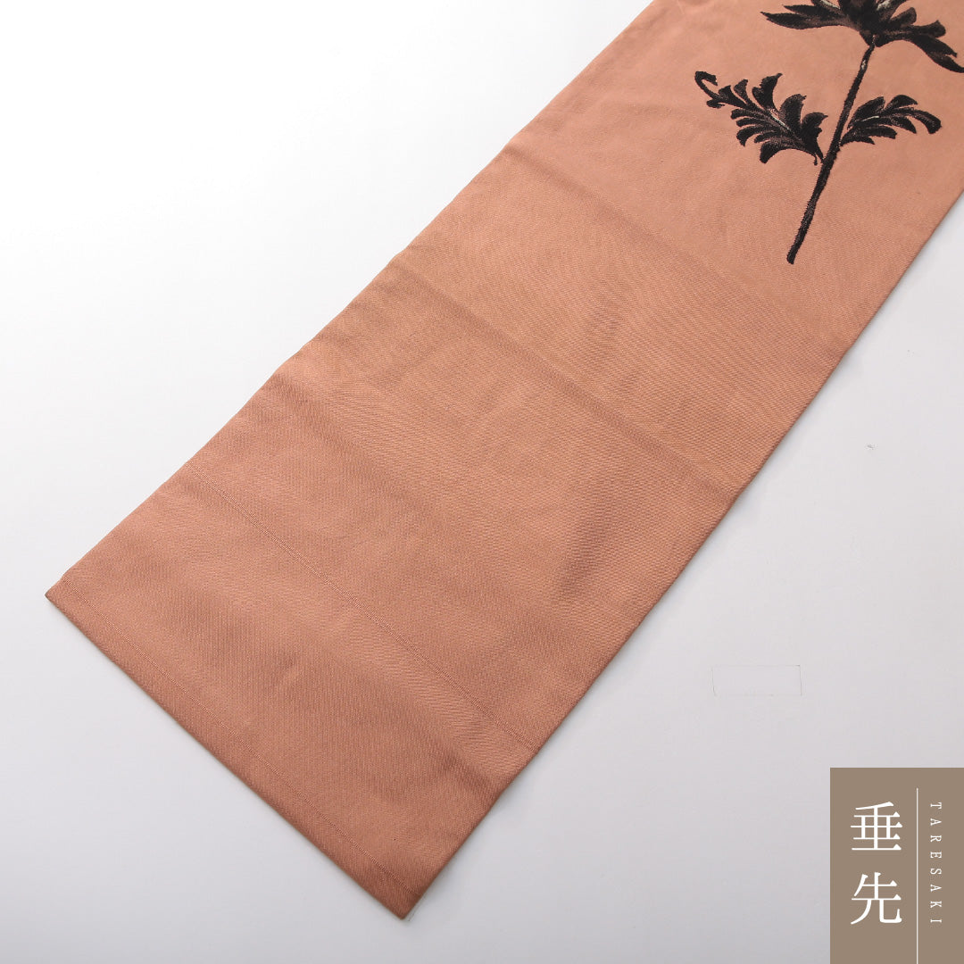 九寸名古屋帯 帯丈340cm カジュアル 名古屋仕立て ポイント柄 Aランク 正絹 綴れ織 花柄 朱系 1224-03816