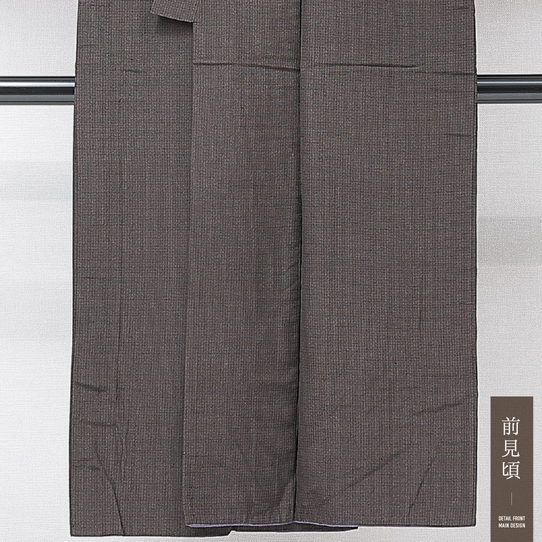男着物 単衣 身丈132cm 裄丈63cm 正絹 Cランク カジュアル 棒衿 XSサイズ 格子 茶系 LP 1224-15239