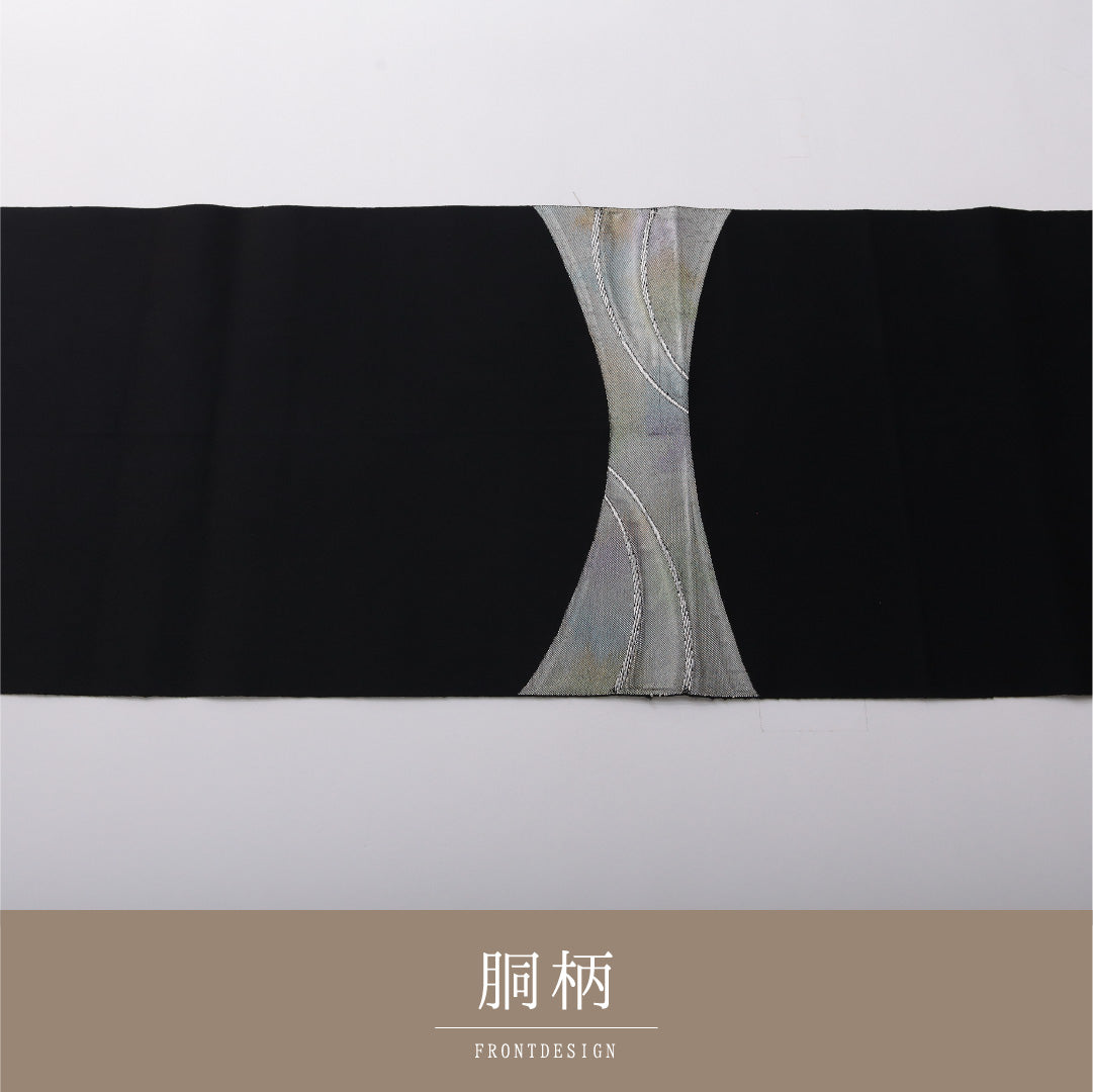 八寸名古屋帯 帯丈359cm カジュアル 松葉仕立て ポイント柄 Aランク 正絹 創作柄 黒系 1224-03444
