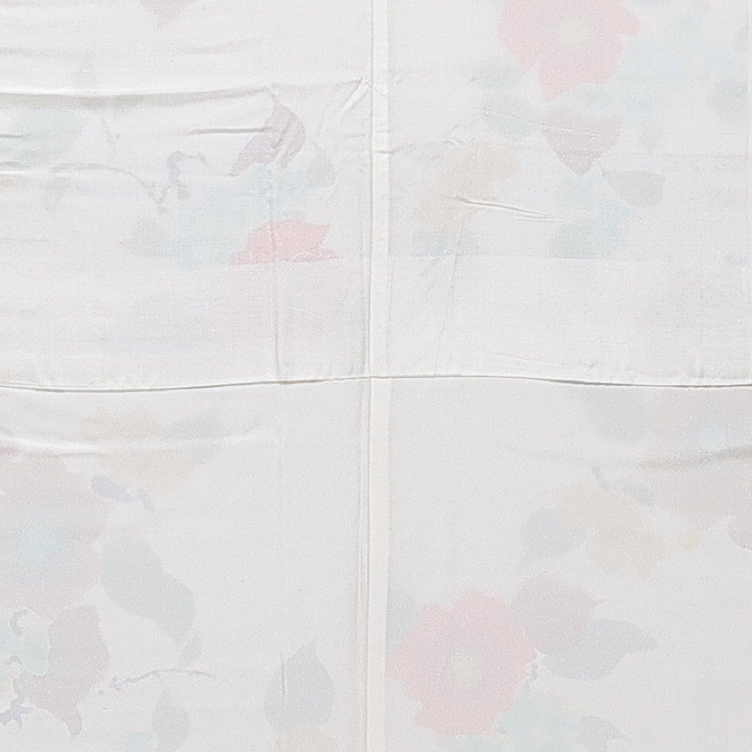 小紋 袷 身丈160cm 裄丈64cm 正絹 Sランク インフォーマル バチ衿 Lサイズ 紫陽花 椿 クリーム系 RP 1221-15595