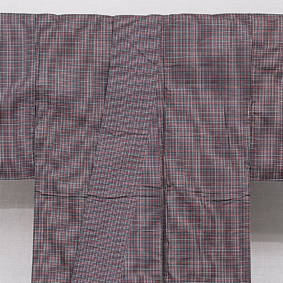 紬（大島紬） 袷 身丈157cm 裄丈62cm 正絹 Cランク Mサイズ 広衿 インフォーマル 格子 多色系 1216-15669