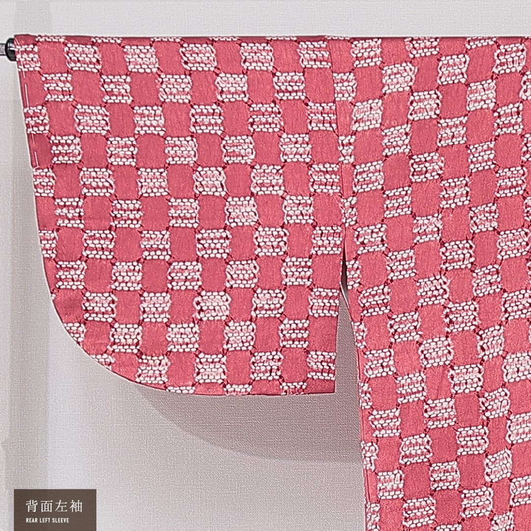 道中着 袷 身丈72cm 裄丈62cm 正絹 Aランク Sサイズ カジュアル 創作柄 ピンク系 1264-15122