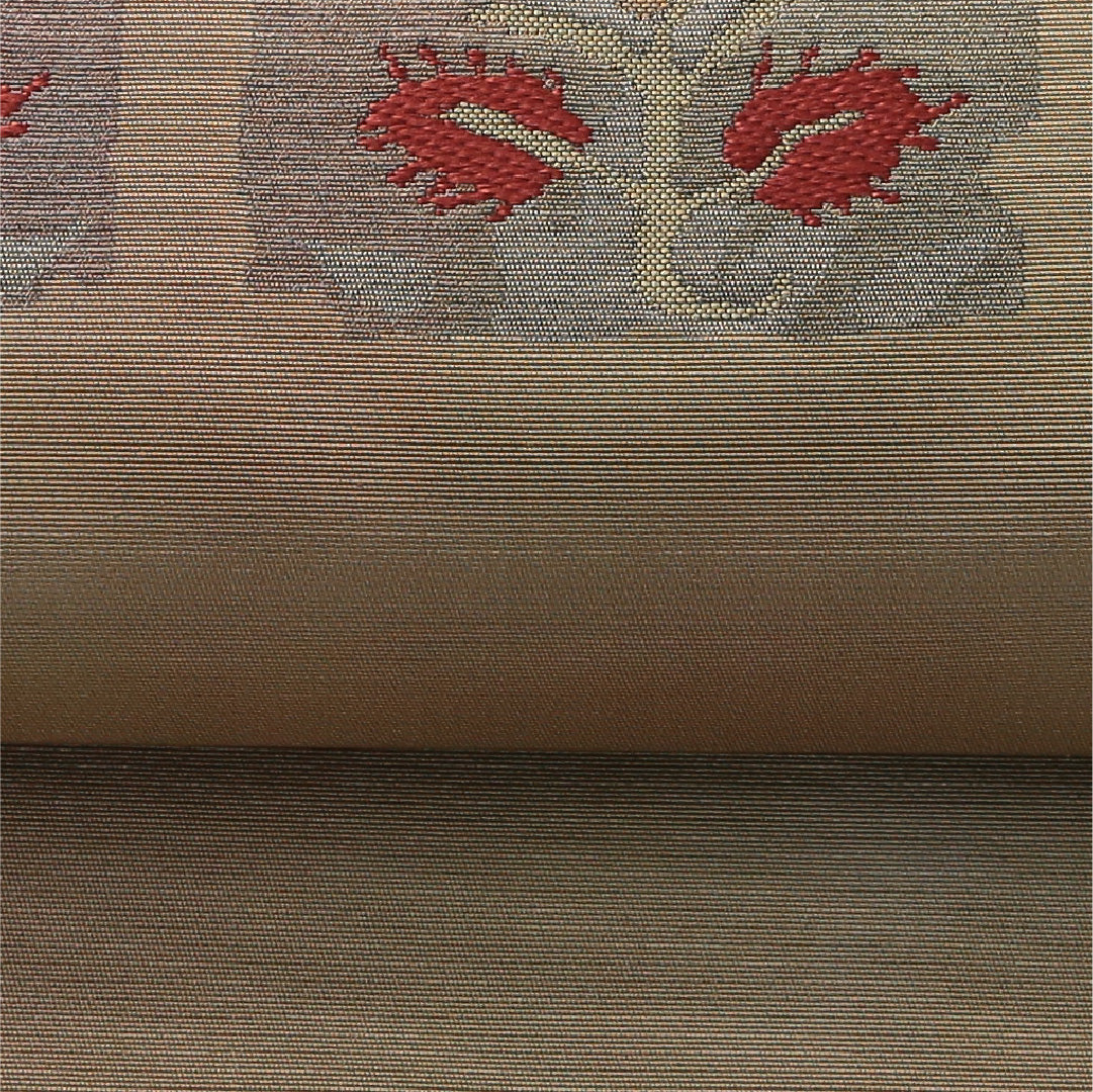 八寸名古屋帯 帯丈356cm セミフォーマル 開き仕立て ポイント柄 帯芯なし Cランク 正絹 花柄 ベージュ系 1224-03506