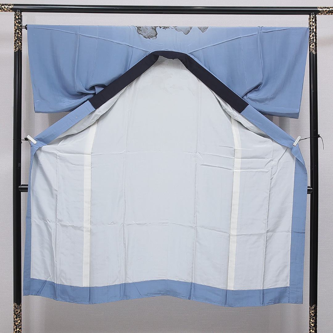 長襦袢 男性用 無双袖 身丈144cm 裄丈69cm 正絹 Cランク Lサイズ 茶道具 山水 水色系 LP 1241-16722