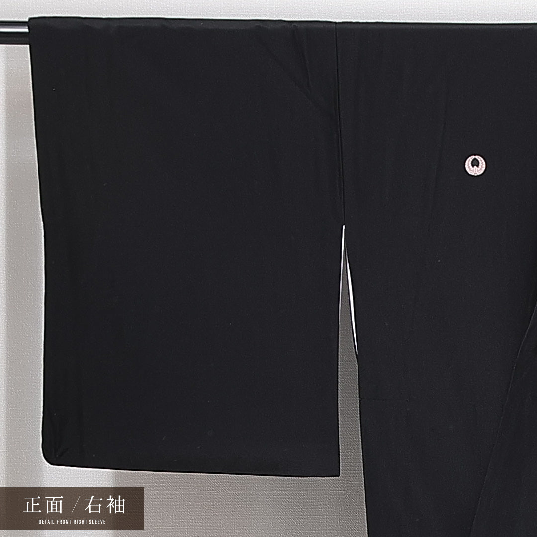 黒留袖 袷 身丈160cm 裄丈63cm 三つ紋 下り藤 フォーマル Sランク Lサイズ 正絹 広衿 茶屋辻 扇 金駒刺繍 1211-F0631