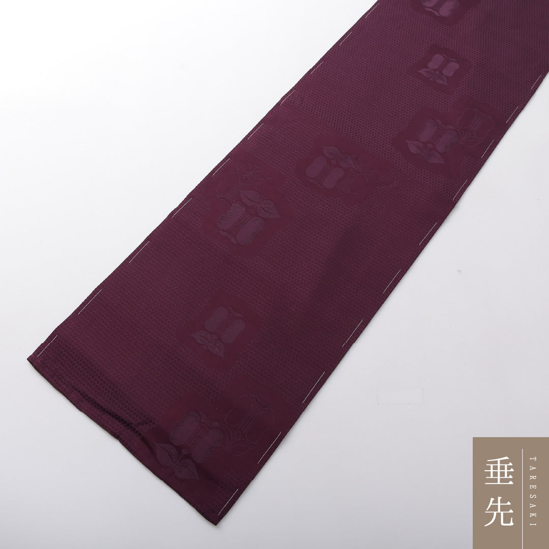 アンティーク 九寸名古屋帯 帯丈289cm カジュアル 名古屋仕立て 全通 Aランク 正絹 染め帯 椿 紫系 1224-03683