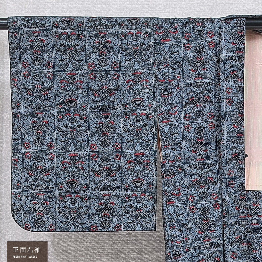 羽織 袷 身丈78cm 裄丈61cm 正絹 Aランク カジュアル Sサイズ 創作柄 水色系 RP 1232-16136