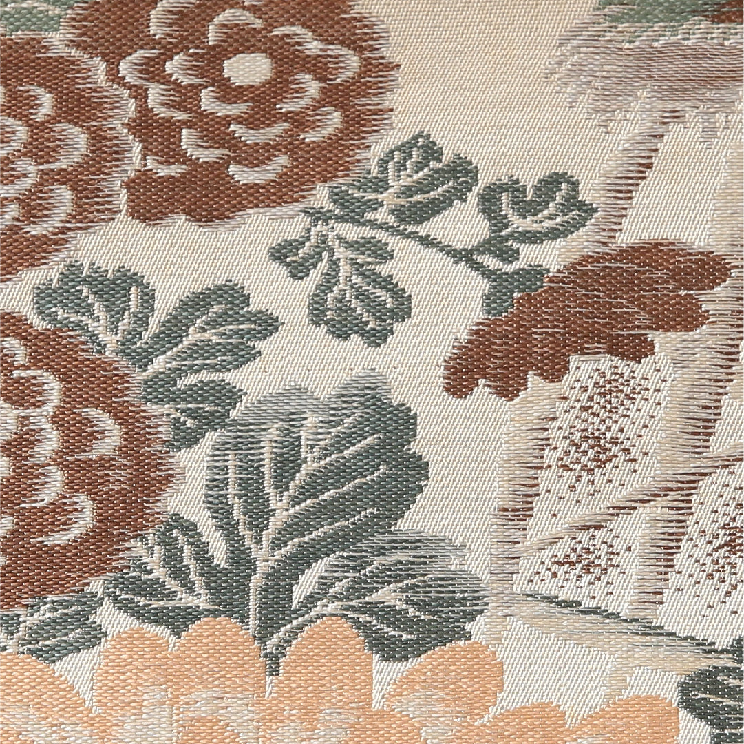 アンティーク 九寸名古屋帯 帯丈392cm 開き仕立て 全通 Aランク 正絹 鶴 菊 クリーム系 1224-03832