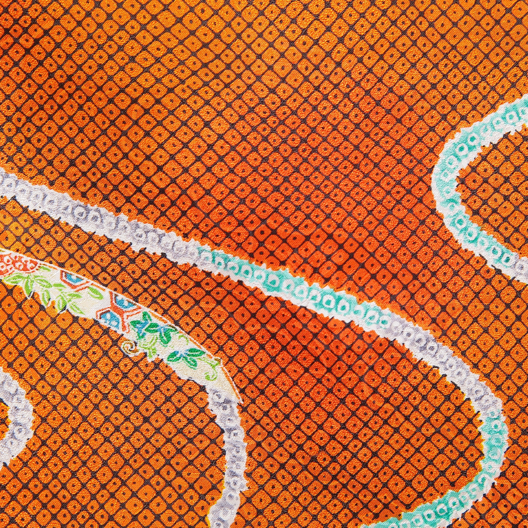 小紋 単衣 身丈158cm 裄丈64cm 正絹 Sランク Mサイズ 広衿 インフォーマル 創作柄 朱系 1215-15686