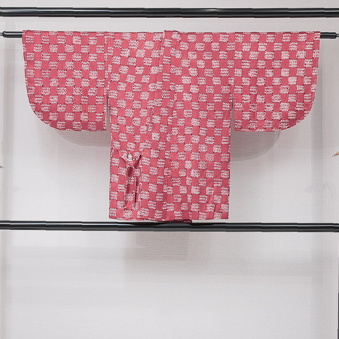 道中着 袷 身丈72cm 裄丈62cm 正絹 Aランク Sサイズ カジュアル 創作柄 ピンク系 1264-15122