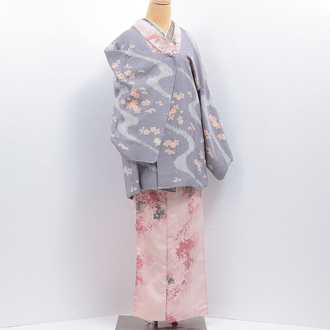 道行コート 袷 身丈80cm 裄丈63cm 正絹 Sランク カジュアル Sサイズ 証紙 創作柄 グレー系 RP 1237-16201