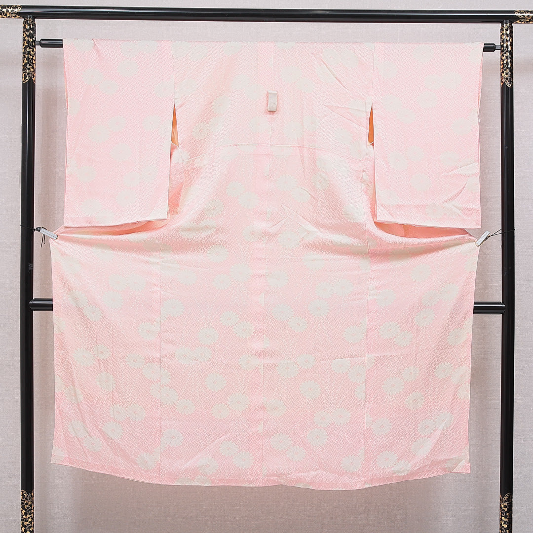 長襦袢 無双袖 身丈140cm 裄丈62cm 正絹 Aランク 3XLサイズ 菊 ピンク系 RP 1239-16692
