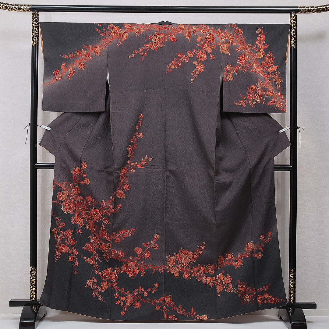 訪問着 付下げ 身丈162cm 裄丈65cm 正絹 Sランク Lサイズ 広衿 インフォーマル 唐草華文 グレー系 1261-15490