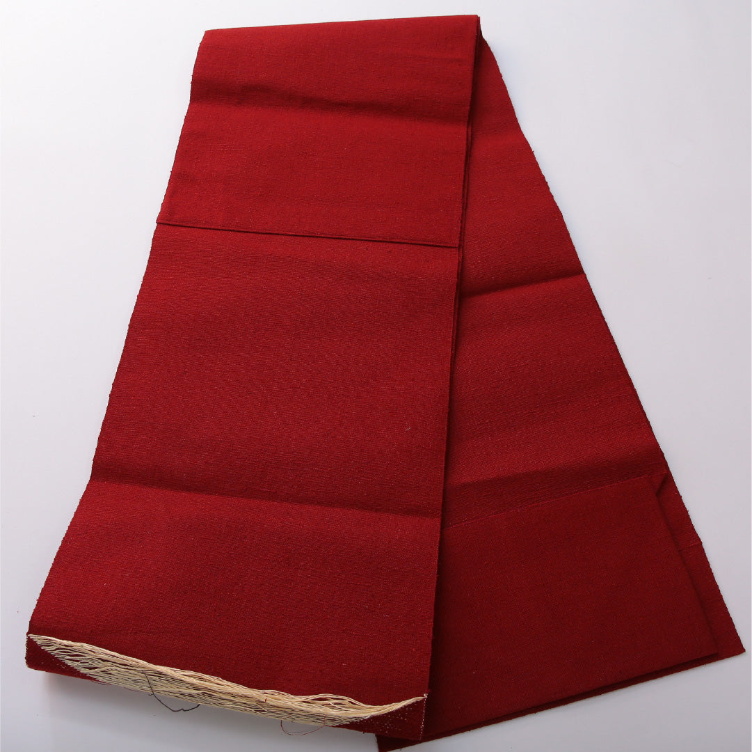 八寸名古屋帯 帯丈349cm カジュアル 松葉仕立て ポイント柄 Sランク 正絹 創作柄 赤系 1224-03622