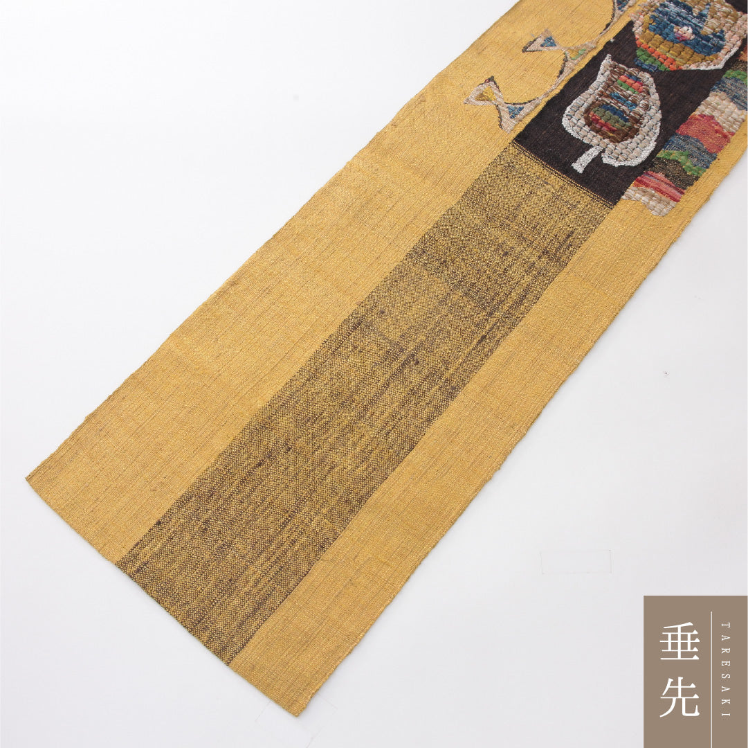 八寸名古屋帯 Sランク 帯丈328cm ウール 洗える帯 ポイント柄 松葉仕立て 織り カジュアル 創作柄 黄系 RP 1245-04135
