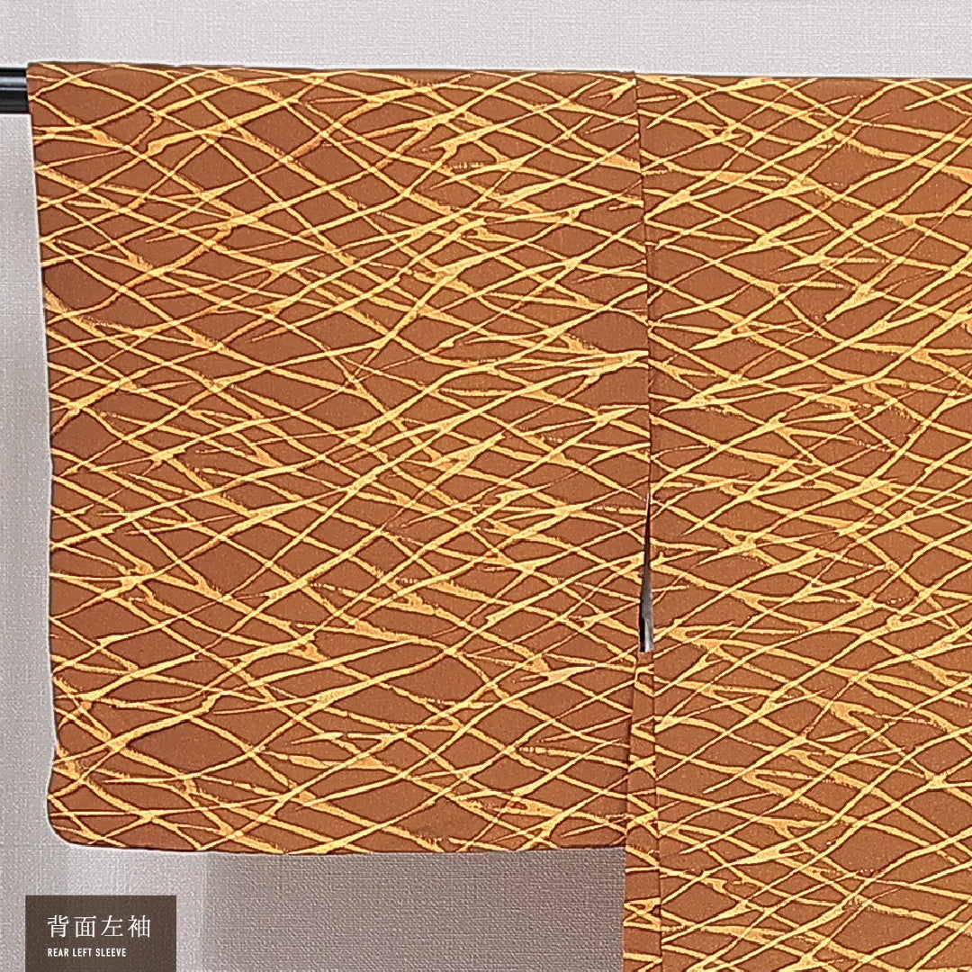 羽織 袷 身丈79cm 裄丈64cm 正絹 Sランク カジュアル Mサイズ 紐あり 創作柄 茶系 RP 1232-15460