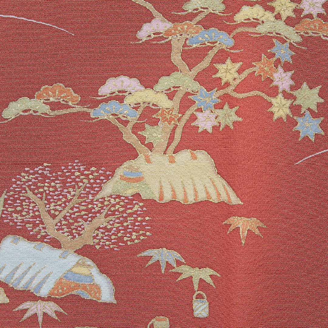 道行コート 袷 身丈87cm 裄丈65cm 正絹 Sランク Mサイズ フォーマル ポケットあり 松 赤系 朱系 1263-15129