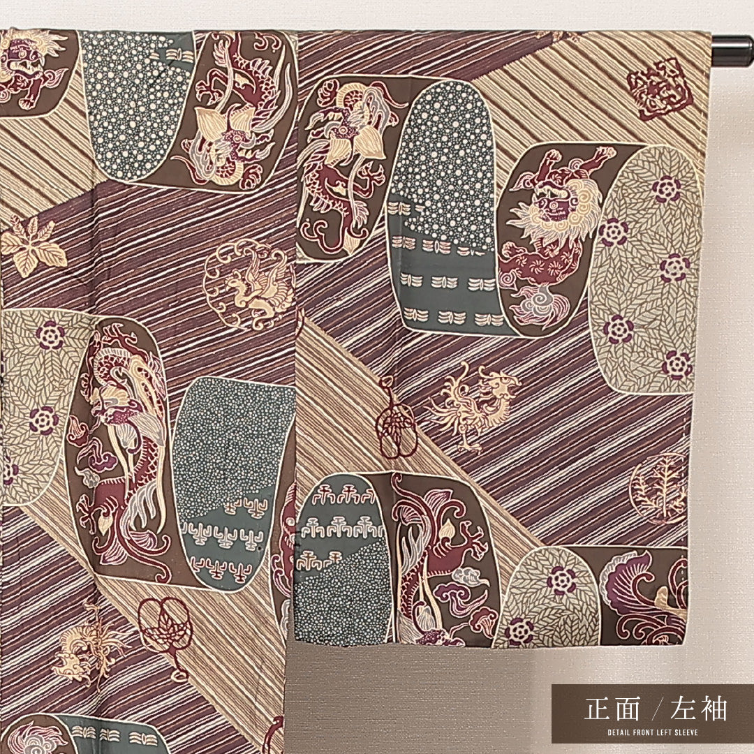 長襦袢 男性用 袷 身丈130cm 裄丈64cm 正絹 Cランク Sサイズ 創作柄 紫系 LP 1241-16924