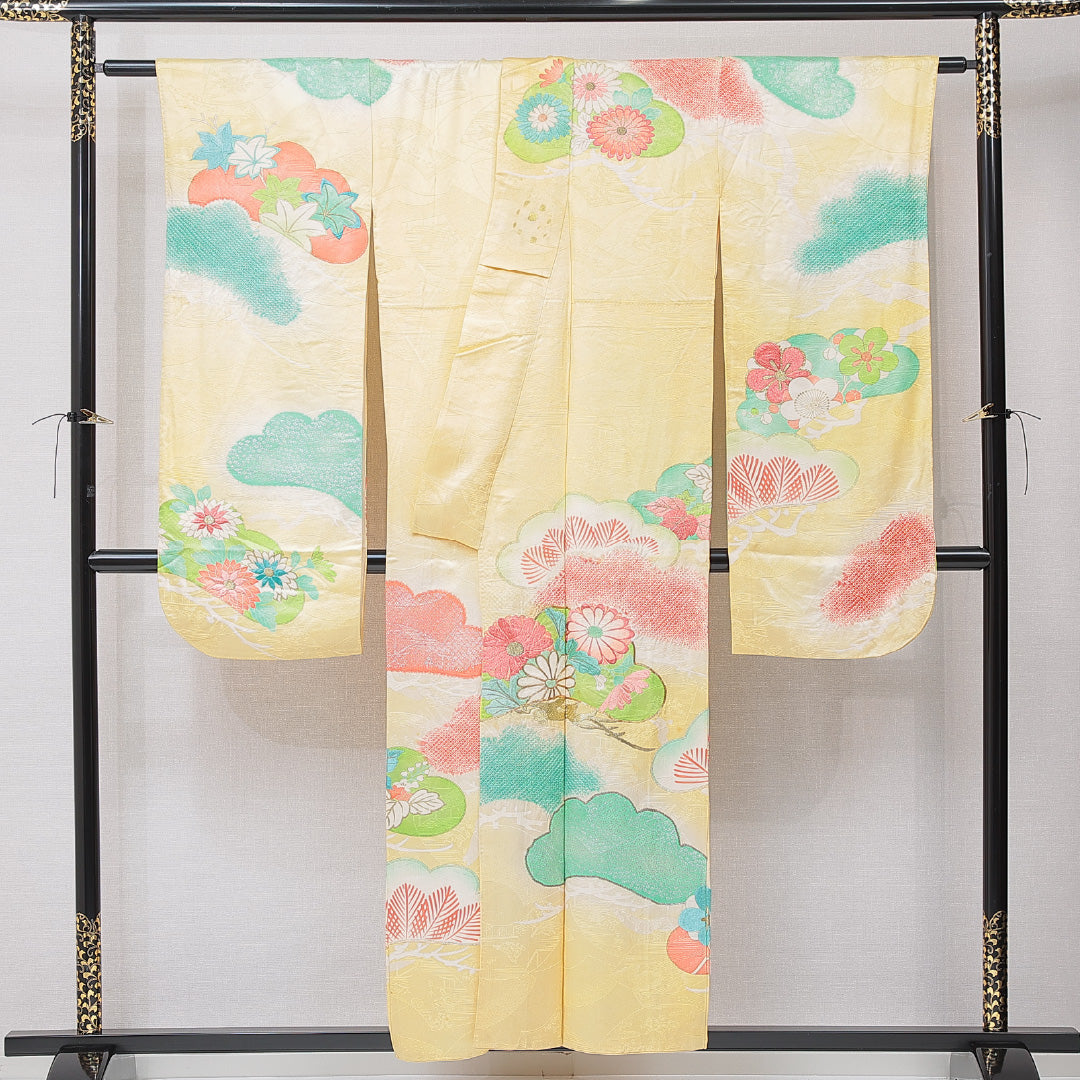 振袖 袷 身丈154cm 裄丈61cm フォーマル Cランク Sサイズ 正絹 広衿 菊 刺繍 金駒刺繍 1213-F0688