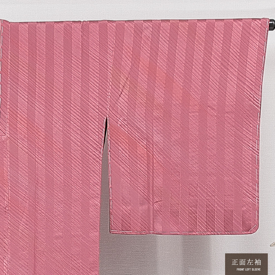 道行コート 袷 身丈83cm 裄丈65cm 正絹 Sランク Mサイズ フォーマル ポケットあり 縞 ピンク系 黒系 1263-15130