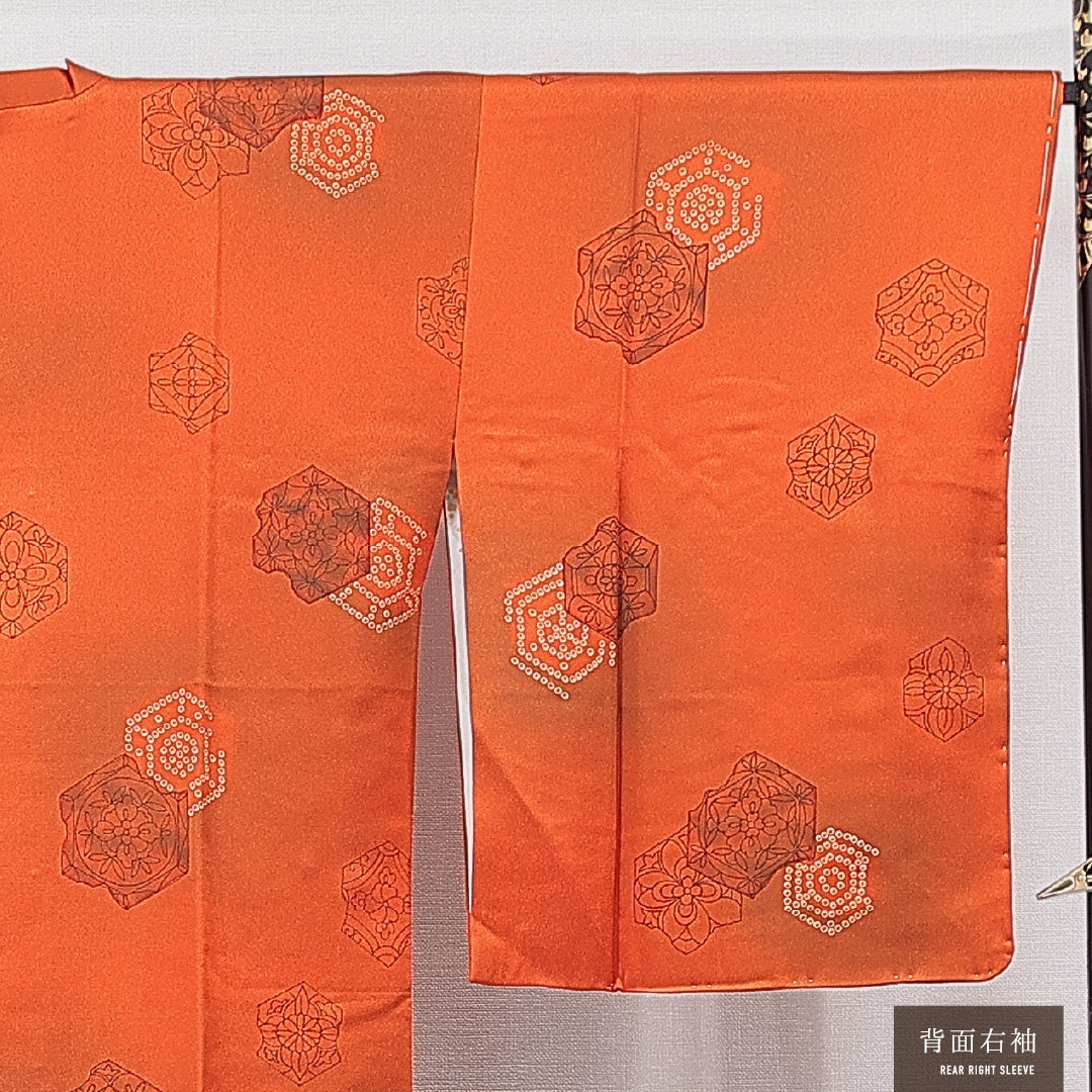 道行コート 袷 身丈82cm 裄丈65cm 正絹 Sランク Mサイズ フォーマル 創作柄 朱系 1263-15131