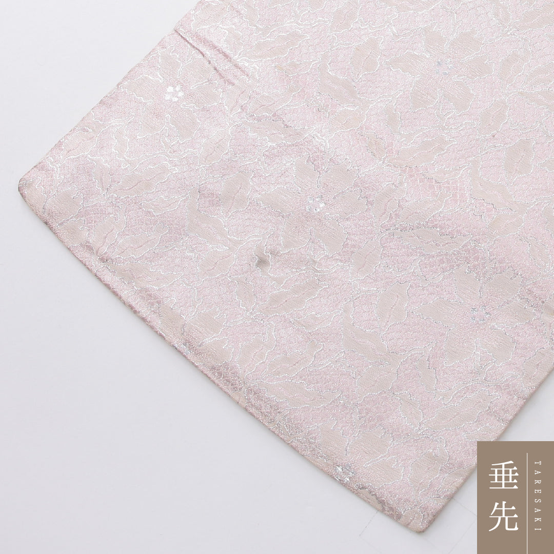 九寸名古屋帯 帯丈343cm インフォーマル 名古屋仕立て 全通 Cランク 正絹 花柄 ピンク系 1224-03992