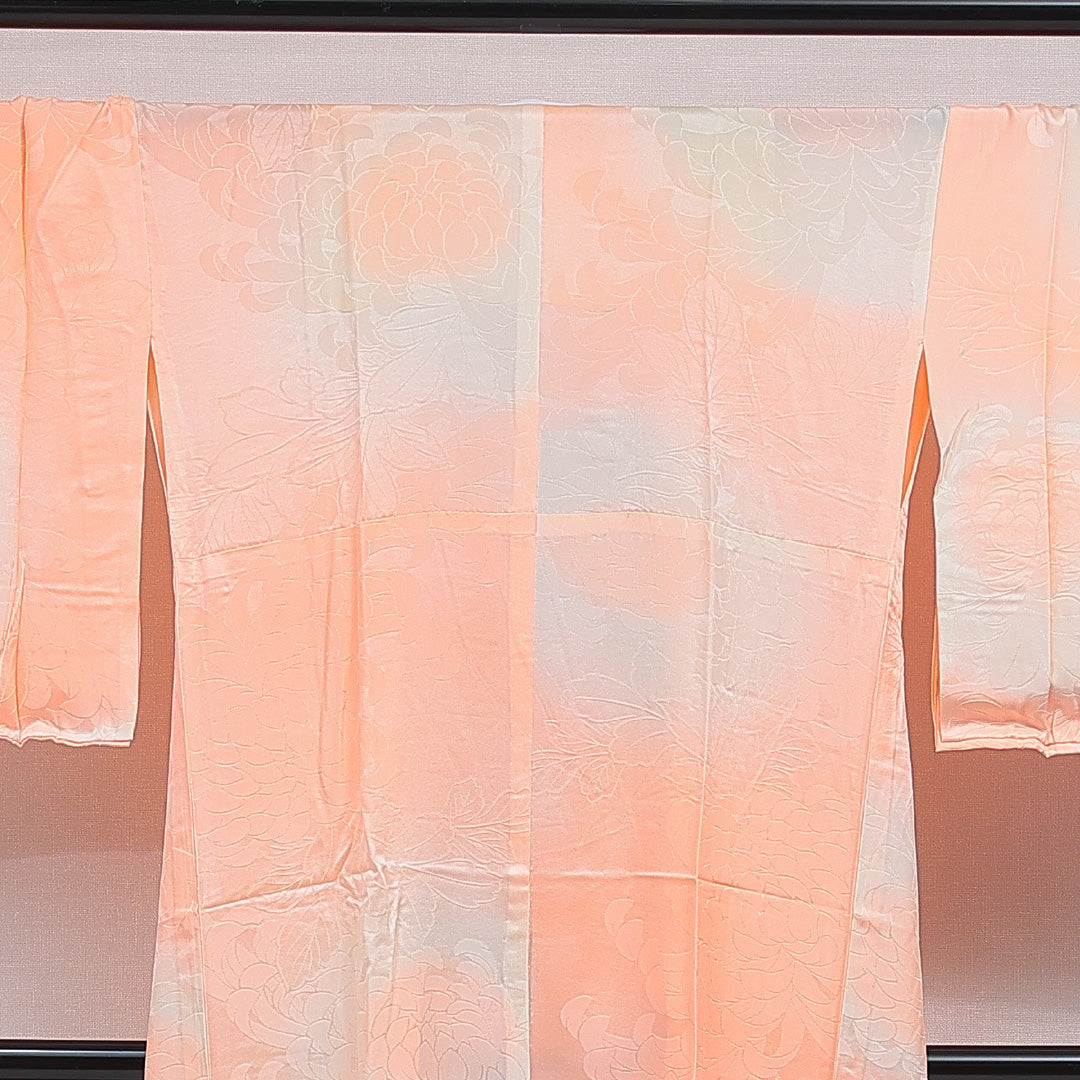 長襦袢 無双袖 身丈136cm 裄丈66cm 正絹 Bランク 2XLサイズ 菊 朱系 RP 1239-16535