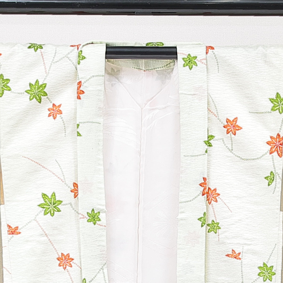 羽織 袷 身丈79cm 裄丈62cm 正絹 Sランク Sサイズ カジュアル 紅葉 緑系 1217-15123