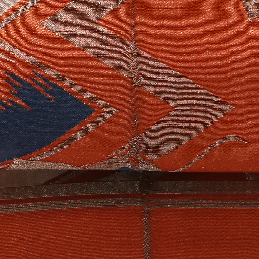 アンティーク 九寸名古屋帯 帯丈368cm 名古屋仕立て 全通 Bランク 正絹 創作柄 朱系 1224-03598