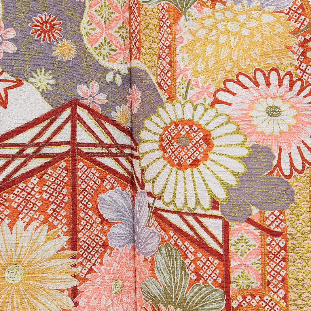 訪問着 洗える着物 袷 身丈158cm 裄丈64cm ポリエステル Aランク Mサイズ 広衿 セミフォーマル 吉祥文様 白系 1212-16264