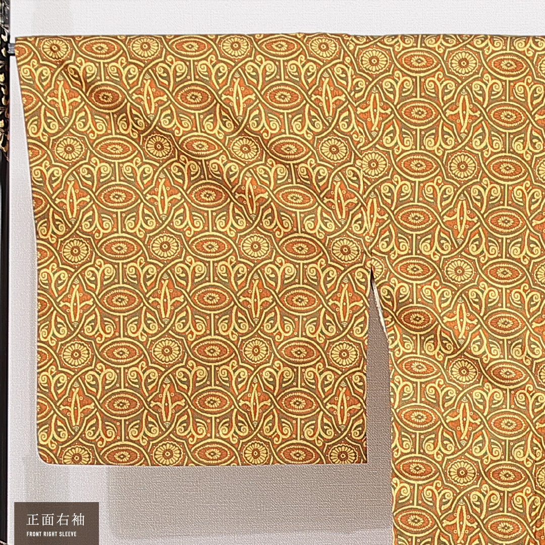 道行コート 袷 身丈86cm 裄丈46cm 正絹 Aランク Sサイズ フォーマル ポケットあり 菊 黄系 朱系 1263-15126