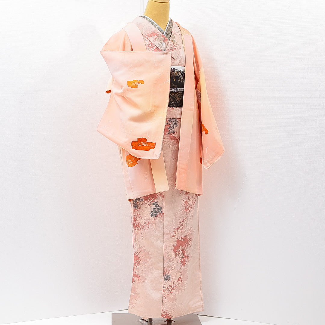羽織 袷 身丈82cm 裄丈62cm 正絹 Cランク カジュアル Sサイズ 創作柄 ピンク系 HP 1232-15251