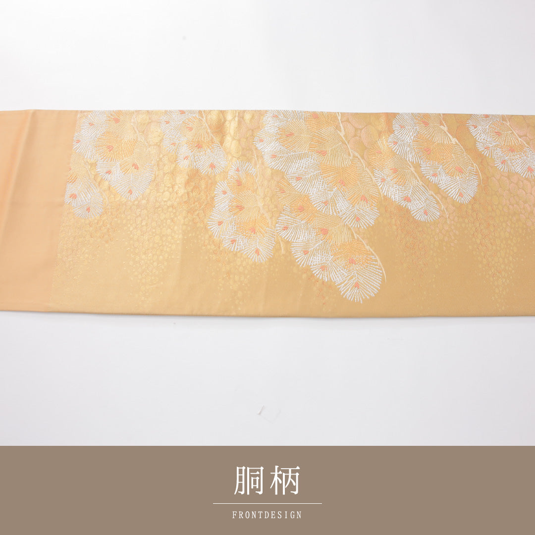 袋帯 帯丈420cm 正絹 六通 フォーマル 松 吉祥文様 ベージュ系 金系 1243-02258