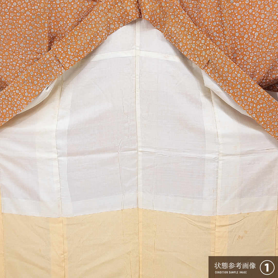 小紋 袷 身丈143cm 裄丈59cm 正絹 Aランク インフォーマル 広衿 XSサイズ 花柄 朱系 HP 1221-15578