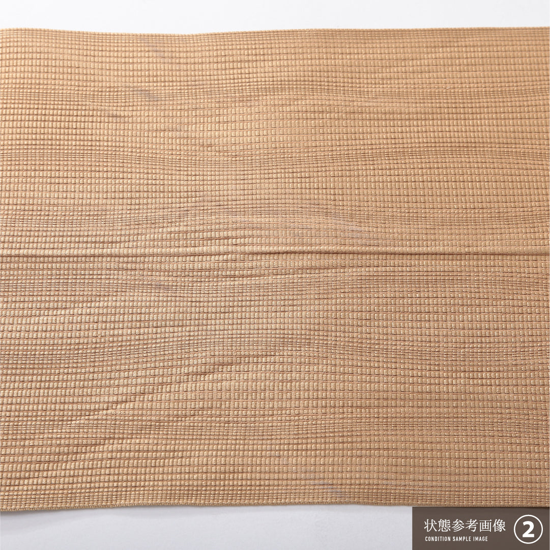 八寸名古屋帯 Aランク 帯丈358cm 正絹 全通 開き仕立て 織り カジュアル よろけ縞 ベージュ系 RP 1245-03890