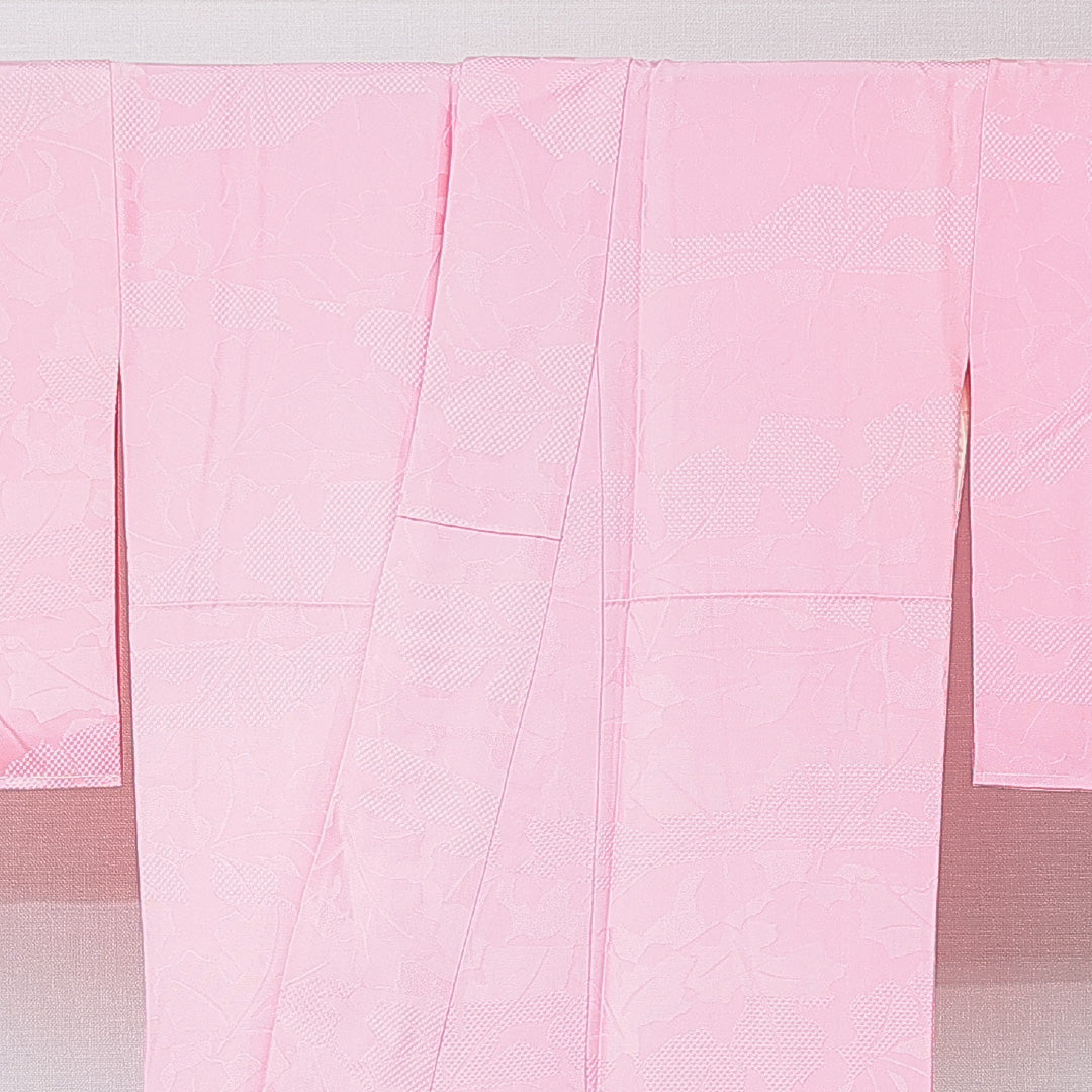 色無地 袷 身丈163cm 裄丈65cm 正絹 Aランク Lサイズ 広衿 インフォーマル 紋意匠 市松 無地 ピンク系 1214-15115