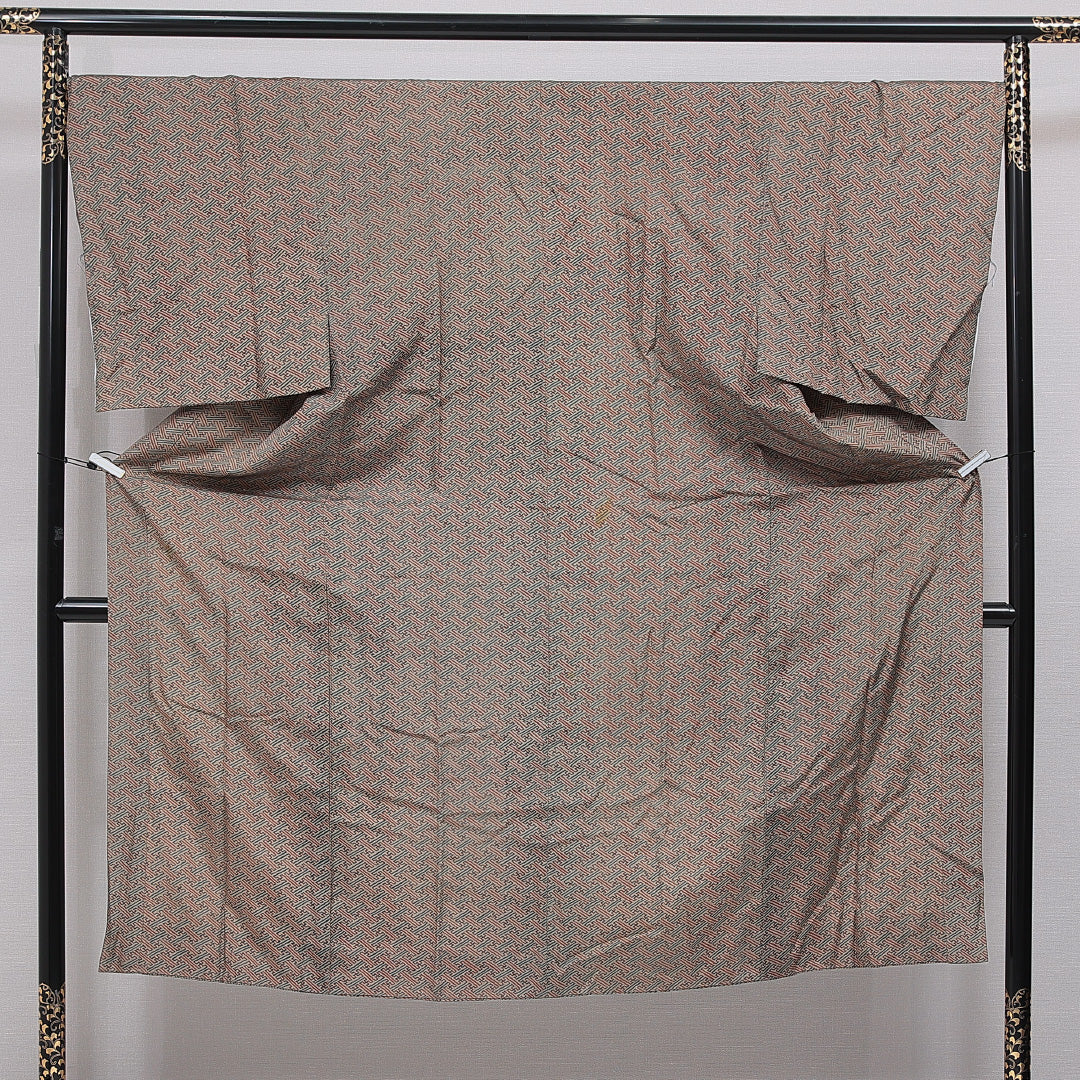 長襦袢 男性用 無双袖 身丈144cm 裄丈70cm 正絹 Bランク Lサイズ 紗綾型 茶系 RP 1241-16712