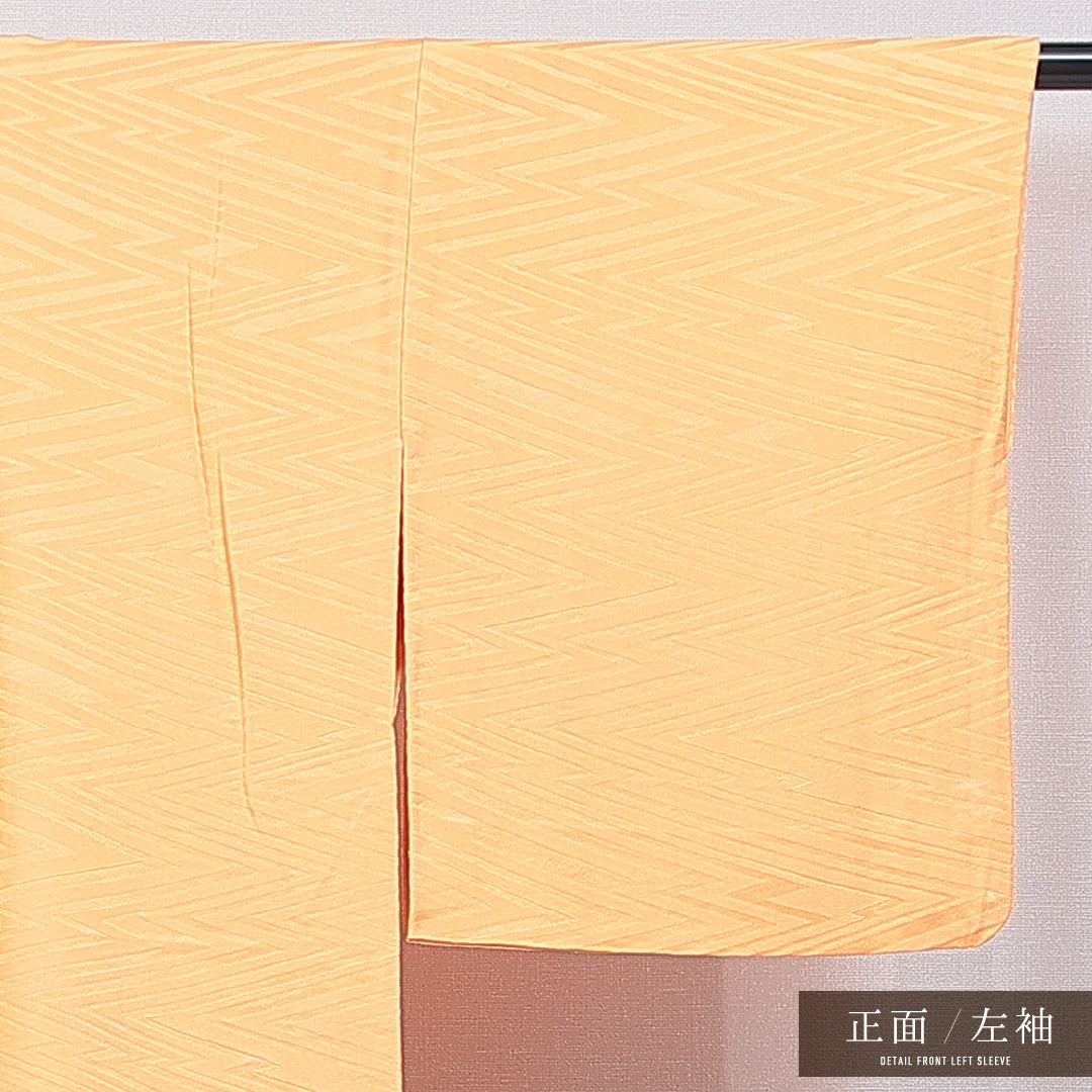 色無地 袷 身丈167cm 裄丈65cm 正絹 Aランク 一つ紋 (五三桐) 紋意匠 (抽象柄) セミフォーマル 広衿 XLサイズ 黄系 HP 1219-16725