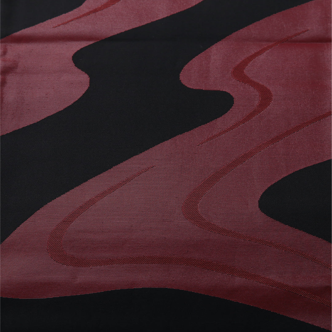 九寸名古屋帯 帯丈370cm カジュアル 開き仕立て 六通 Aランク 正絹 流水 黒系 1224-03513