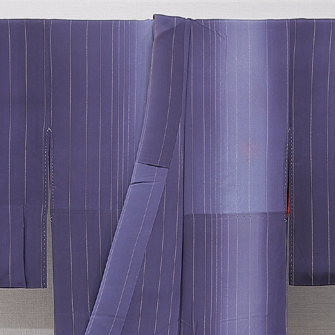 アンティーク 小紋 袷 身丈138cm 裄丈62cm 正絹 Dランク バチ衿 XSサイズ 縞 紫系 RP 1221-15355