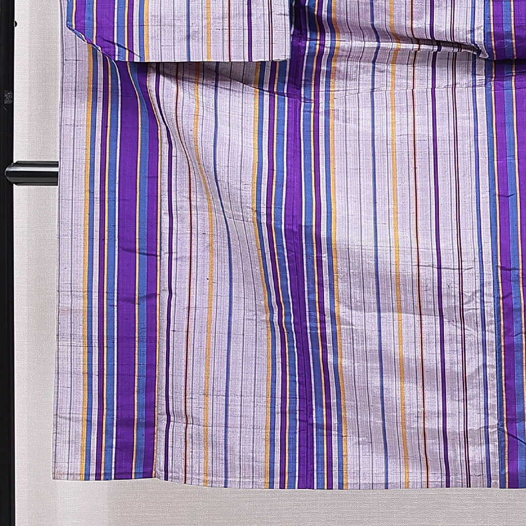 アンティーク 紬 単衣 身丈143cm 裄丈62cm 正絹 Aランク XSサイズ バチ衿 居敷当て 肩当て 縞 グレー系 紫系 1216-15106