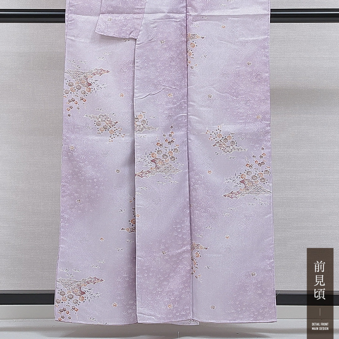 洗える着物 小紋 袷 身丈157cm 裄丈63cm ポリエステル Sランク インフォーマル 広衿 Mサイズ 古典柄 紫系 RP 1221-16102