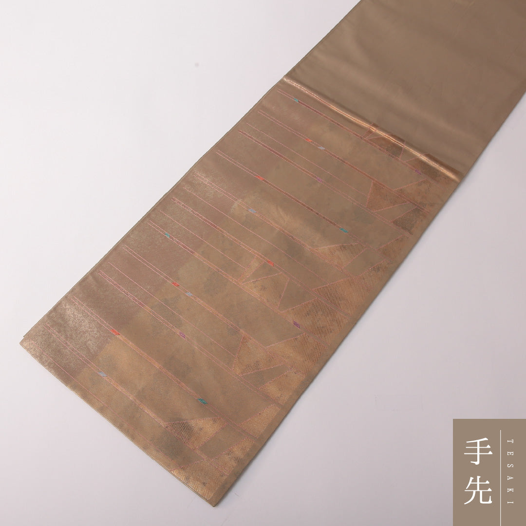 袋帯 帯丈446cm 正絹 六通 インフォーマル 幾何学柄 ベージュ系 1243-01805