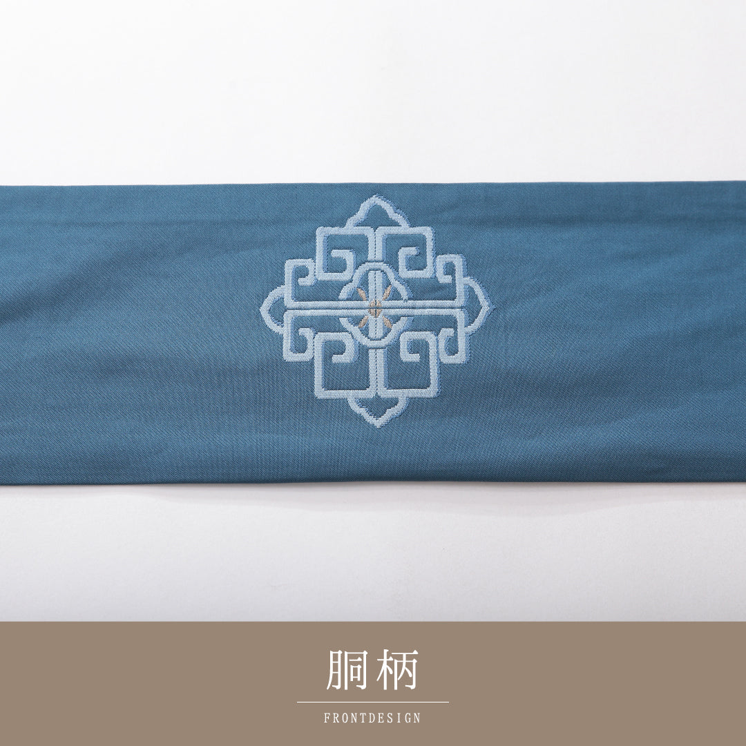 九寸名古屋帯 帯丈356cm カジュアル 名古屋仕立て ポイント柄 Bランク 正絹 創作柄 青系 1224-03836