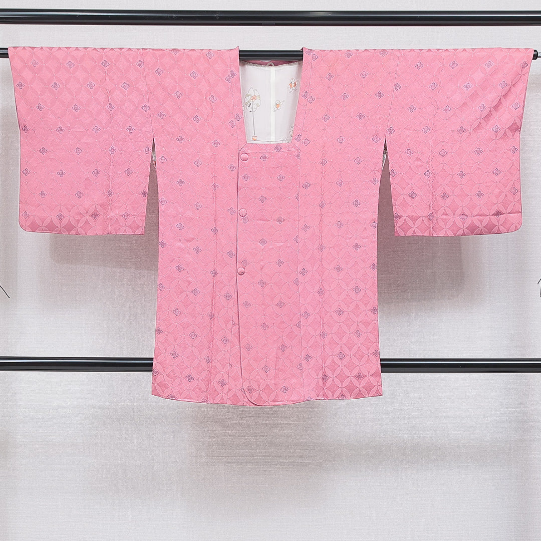 道行コート 袷 身丈87cm 裄丈64cm 正絹 Sランク Mサイズ フォーマル ポケットあり 織り出し 七宝 ピンク系 1263-16862