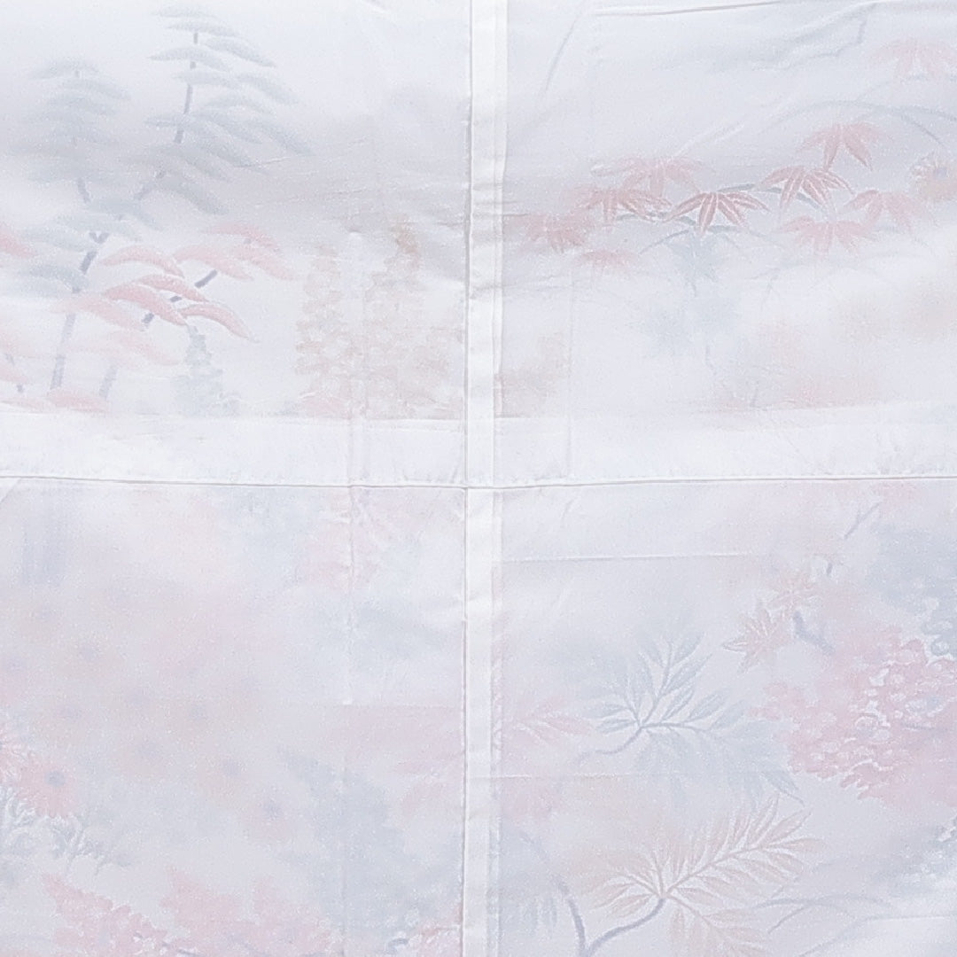 訪問着 洗える着物 袷 身丈158cm 裄丈63cm ポリエステル Cランク Mサイズ 広衿 セミフォーマル 風景柄 白系 1212-16256