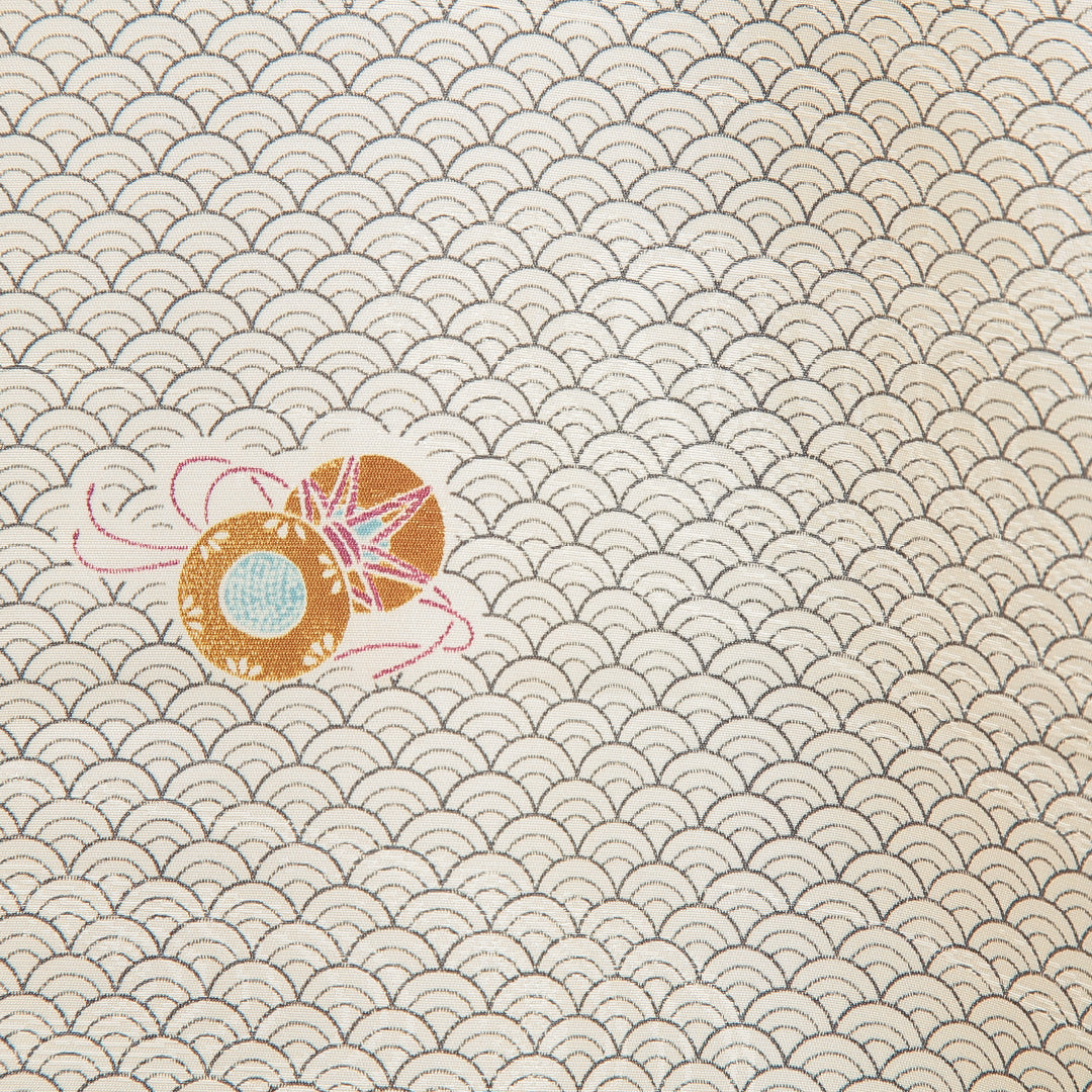 小紋 洗える着物 袷 身丈146cm 裄丈62cm ポリエステル Cランク XSサイズ 広衿 インフォーマル 鼓 青海波 緑系 1215-16316