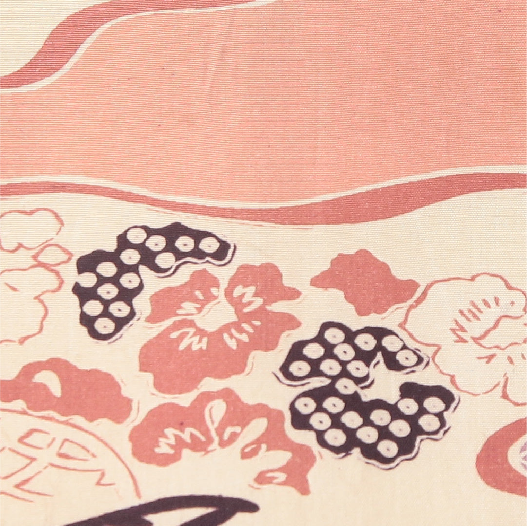 アンティーク 九寸名古屋帯 帯丈378cm 開き仕立て 全通 Aランク 正絹 染め帯 吉祥文様 道長取り ピンク系 1224-04175